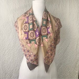 Geometric Vintage Silk Square Scarf Antique Women's Wrap Shawl